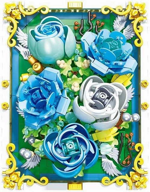 Flowers Building Set for Adults & Kids, 3D Flower Picture Frame Creative Botanical Collection for Home Office Decor Birthdays Christmas New Year Mother’s Day Valentine