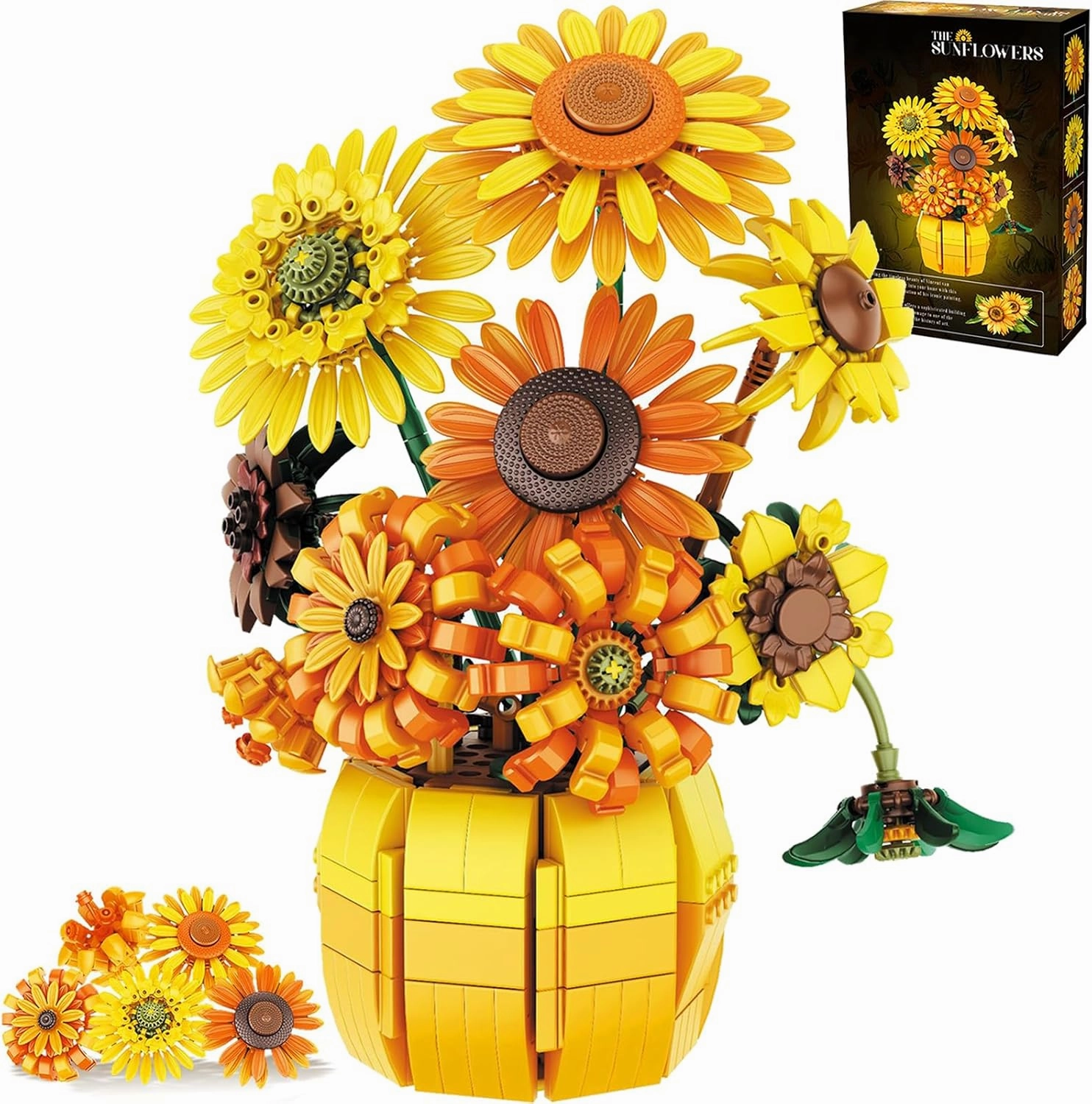Flowers Building Set for Adults/Kids - Sunflowers Building Blocks with Vase 1009PCS, Artificial Flowers Botanical Collection Gifts for Christmas Birthday Valentine's Day