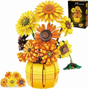 Flowers Building Set for Adults/Kids - Sunflowers Building Blocks with Vase 1009PCS, Artificial Flowers Botanical Collection Gifts for Christmas Birthday Valentine's Day