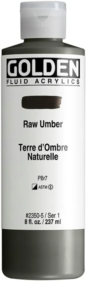 Fluid Acrylics by GOLDEN, Raw Umber, 8 fl. oz. Bottle, Professional Acrylic Paint, Semi-Opaque