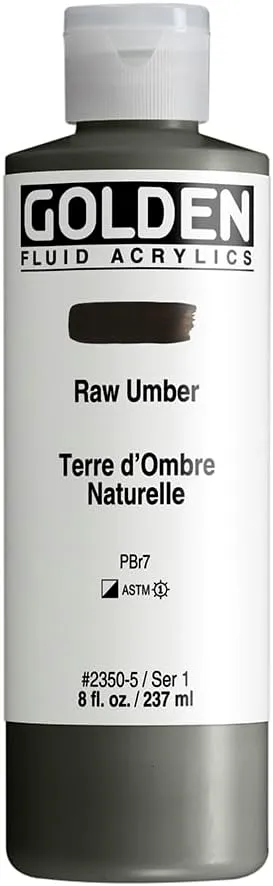 Fluid Acrylics by GOLDEN, Raw Umber, 8 fl. oz. Bottle, Professional Acrylic Paint, Semi-Opaque