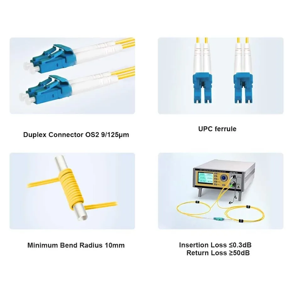 FLYPROFiber- 2M-6Pack LC to LC Single Mode Fiber Patch Cable OS2, SM Fiber Optic Cable, SMF Singlemode Fiber Jumper Cord, Duplex, 9/125um, Yellow, LSZH, 2M(7ft)-6Pack