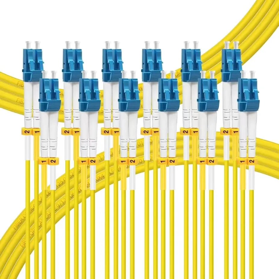 FLYPROFiber- 2M-6Pack LC to LC Single Mode Fiber Patch Cable OS2, SM Fiber Optic Cable, SMF Singlemode Fiber Jumper Cord, Duplex, 9/125um, Yellow, LSZH, 2M(7ft)-6Pack