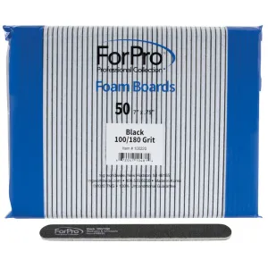 ForPro Professional Collection Nail Foam Boards, Black, 100/180 Grit, Double-Sided Manicure Nail Files, 7” L x .75” W, 50-Count