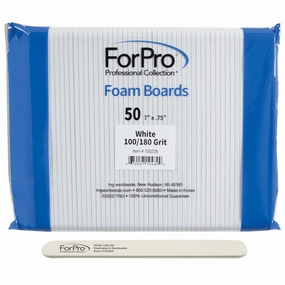 ForPro Professional Collection Nail Foam Boards, White, 100/180 Grit, Double-Sided Manicure and Pedicure Nail Files, 7” L x .75” W, 50-Count