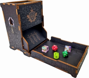 FOXBITE Dice Tower for Dungeons and Dragons Tower with Tray Wood Laser Etched DND Portable and Collapsible Dice Roller Perfect for Board Game and Tabletop RPG, Natural Wood Carved and Printed 5e