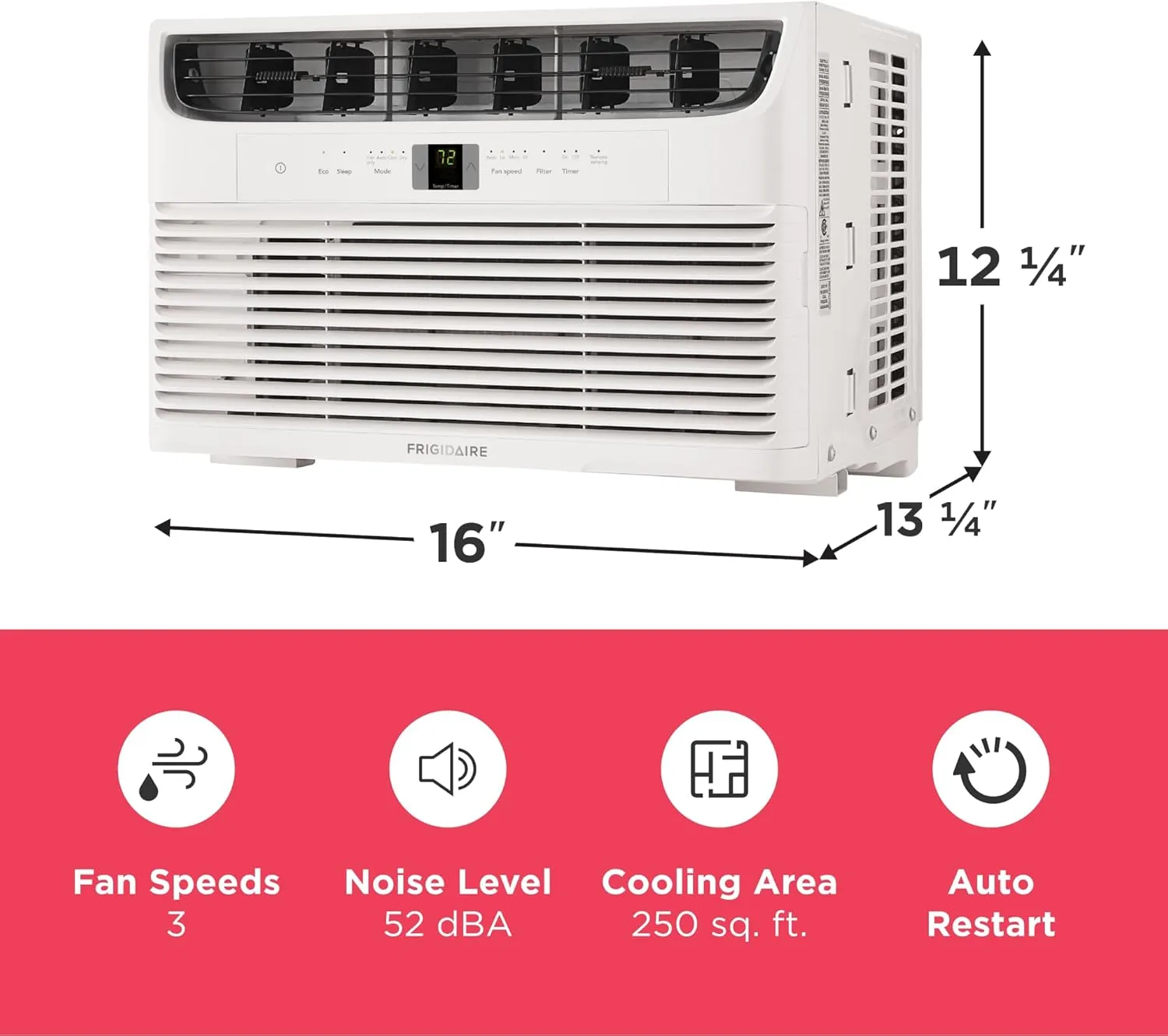 Frigidaire 6,000 BTU Window Air Conditioner with Remote Control, Cools Up to 250 Sq. Ft., Quiet Operation, Eco Mode, 3 Fan Speeds, Auto Restart, White