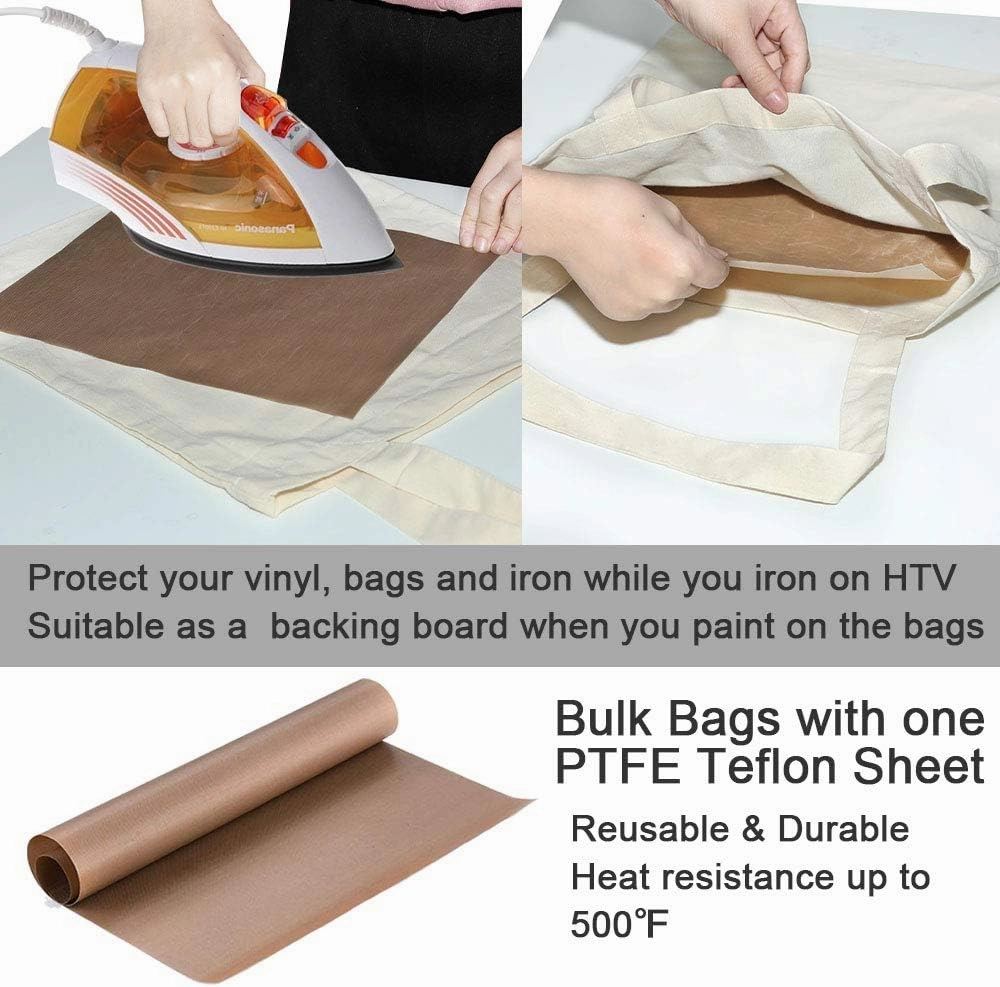FunisFun 12 Pack Blank Canvas Tote Bags Bulk Reusable Shopping Grocery Bag for Crafts with a PTFE Teflon Sheet DIY
