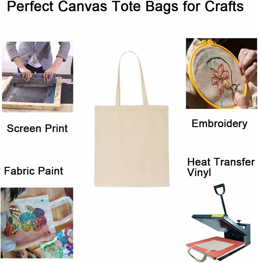 FunisFun 12 Pack Blank Canvas Tote Bags Bulk Reusable Shopping Grocery Bag for Crafts with a PTFE Teflon Sheet DIY