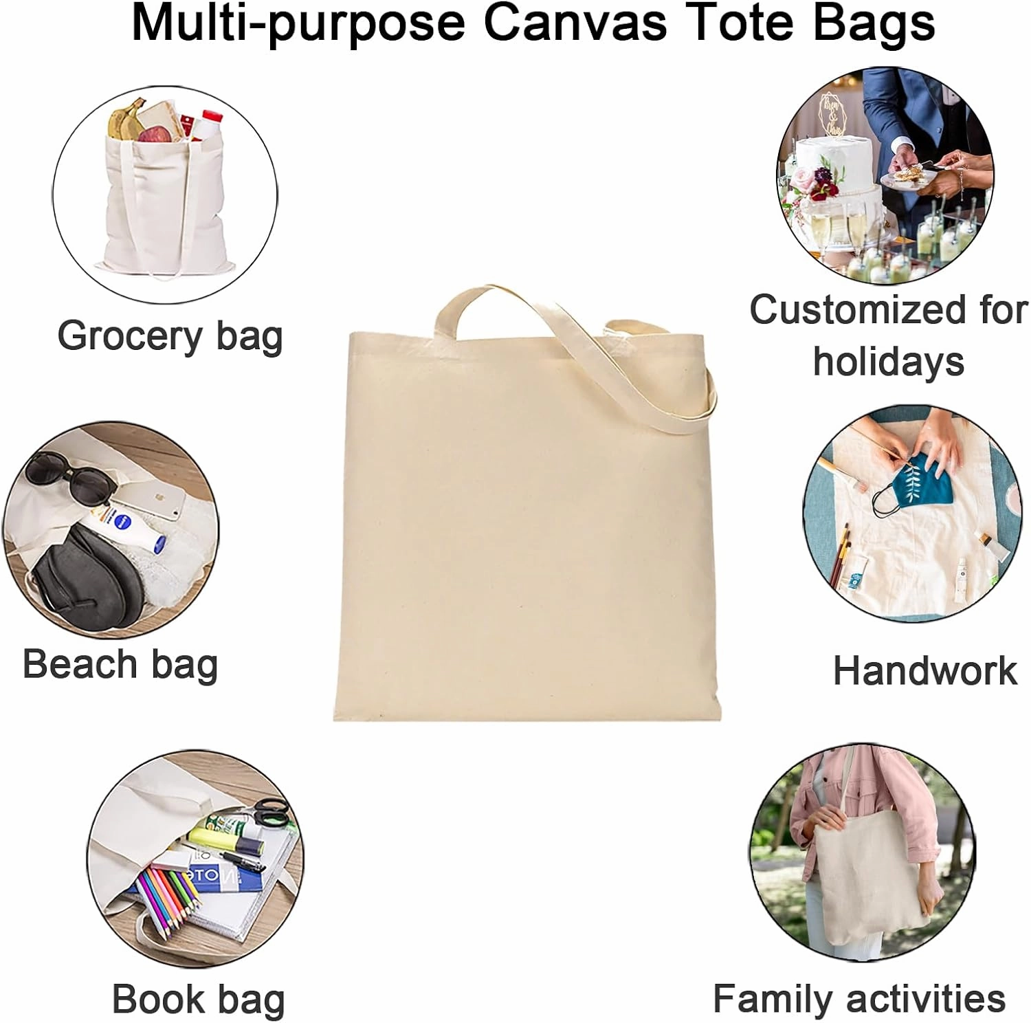 FunisFun 12 Pack Blank Canvas Tote Bags Bulk Reusable Shopping Grocery Bag for Crafts with a PTFE Teflon Sheet DIY