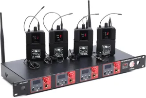 Galaxy Audio AS-4400 Quad UHF Wireless In-ear Monitoring System - M3 (506MHz-534MHz) | Rackmount Quad Transmitter, 16 Selectable Channels, 4 Bodypack Receivers, and 4 Earbud Sets for Professional