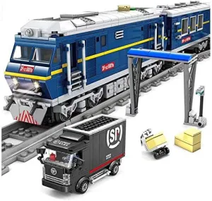 General Jim's City Series Power Blue Diesel Cargo Train Detailed Building Blocks Toy Playset Building Set with All Accessories Shown for Teens and Adults