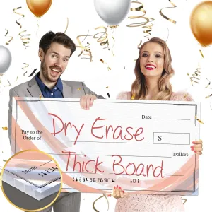 Giant Dry Erase Check - 16" x 32", Reusable Big Oversized Blank Check for Presentation - Great Photo-Op for Fundraisers, Charity & Donation Events