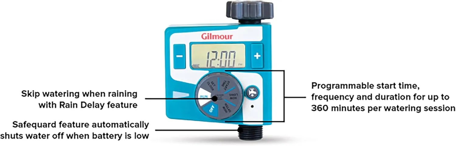 Gilmour Single Outlet Electronic Water Timer for Garden Hose, Irrigation Timer for Sprinklers and Drip Lines, Blue