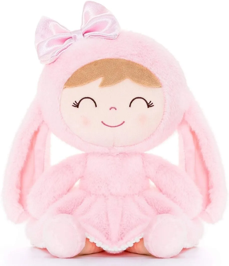 Gloveleya Baby Girl Gift Plush Bunny Dolls First Baby Doll Toddlers Rabbit Toy Bunny Gifts for Girl Pink 12 Inches