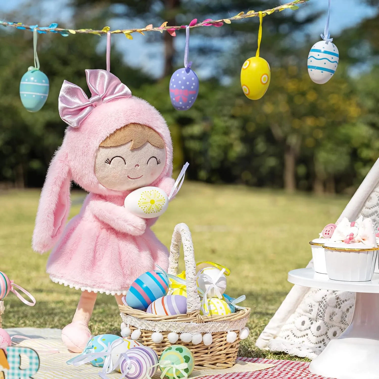 Gloveleya Baby Girl Gift Plush Bunny Dolls First Baby Doll Toddlers Rabbit Toy Bunny Gifts for Girl Pink 12 Inches