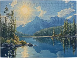 Golden Sunrise Over Alpine Lake Puzzles For Adults 500 Pieces, Snow-Capped Peaks & Mirror-Like Waters, Serene Mountain Panorama,Complete With Family And Friends