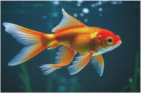 Golden Fish Swimming Puzzle 1000 Piece – Wooden Jigsaw Puzzles for Adults Featuring Graceful Golden Fish in Tranquil Water，Serene Underwater Scene，Gift for Fish and Nature Lovers