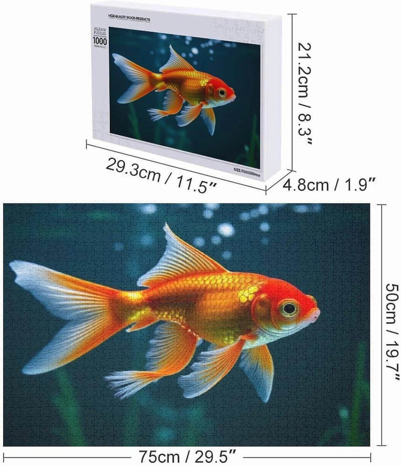 Golden Fish Swimming Puzzle 1000 Piece – Wooden Jigsaw Puzzles for Adults Featuring Graceful Golden Fish in Tranquil Water，Serene Underwater Scene，Gift for Fish and Nature Lovers