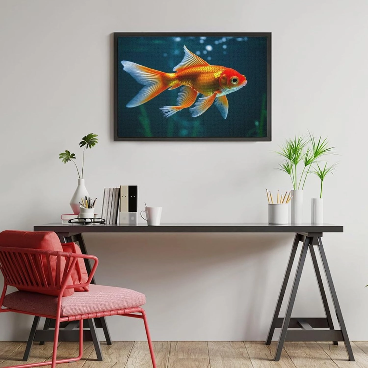 Golden Fish Swimming Puzzle 1000 Piece – Wooden Jigsaw Puzzles for Adults Featuring Graceful Golden Fish in Tranquil Water，Serene Underwater Scene，Gift for Fish and Nature Lovers