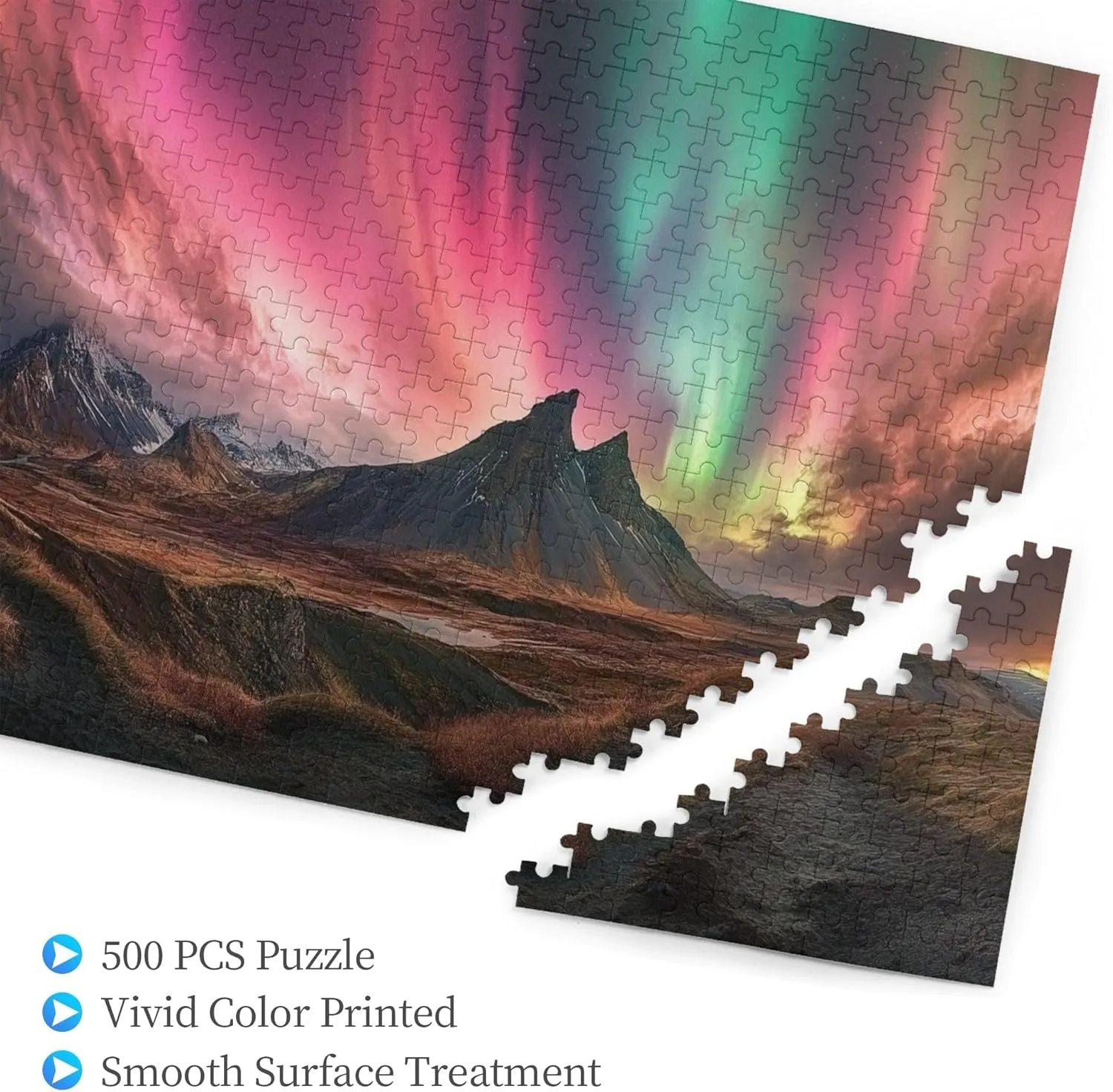 Gorgeous Polar Aurora 500 Pcs Jigsaw Puzzles,Enjoy The Puzzle Solving Process,Suitable for Family Entertainment Activities,Modern Art Scenery Wooden Puzzle for Home Wall Decor