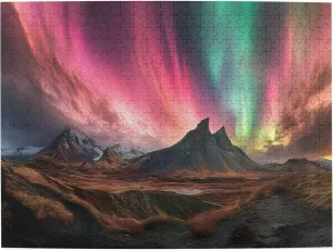 Gorgeous Polar Aurora 500 Pcs Jigsaw Puzzles,Enjoy The Puzzle Solving Process,Suitable for Family Entertainment Activities,Modern Art Scenery Wooden Puzzle for Home Wall Decor