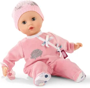 Gotz Muffin Hedgehog 13" Soft Body Baby Doll with Bald Head in Pink Velour Footed Pajamas with Knit Cap and Pacifier - Ages 18 Months  