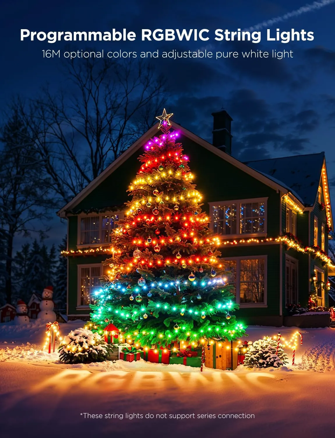 Govee Christmas Lights 2, RGBWIC 99FT 300LEDs Holiday String Lights with Shape Mapping Function, Smart LED Decoration for Indoor Outdoor Tree, 130  Preset Scenes, Voice and APP Control, Green Wire
