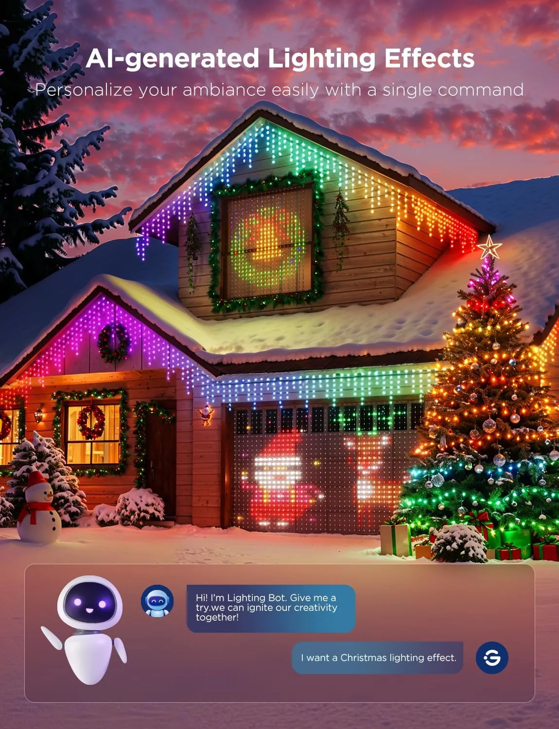 Govee Christmas Lights 2, RGBWIC 99FT 300LEDs Holiday String Lights with Shape Mapping Function, Smart LED Decoration for Indoor Outdoor Tree, 130  Preset Scenes, Voice and APP Control, Green Wire