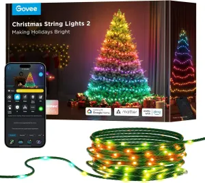Govee Christmas Lights 2, RGBWIC 99FT 300LEDs Holiday String Lights with Shape Mapping Function, Smart LED Decoration for Indoor Outdoor Tree, 130  Preset Scenes, Voice and APP Control, Green Wire