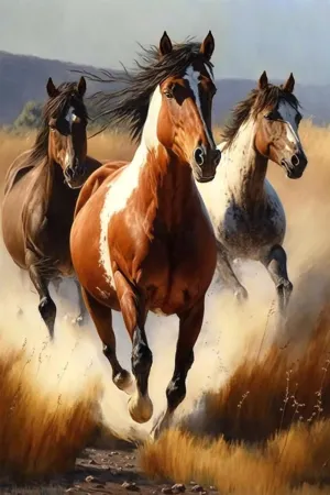 Grassland Running Horses Diamond Painting Kits, Diamond Painting Art Animal 5D Round Diamond Digital Painting Crystal Gemstone Crafts for Home Decor 16x20 Inch