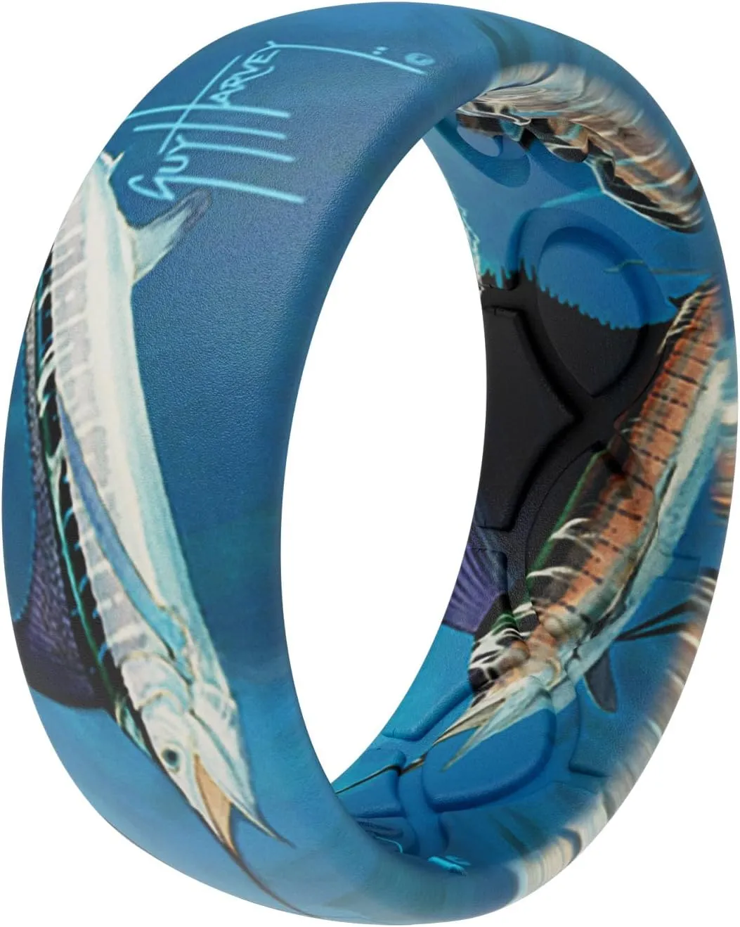 Groove Life Guy Harvey Silicone Ring - Breathable Rubber Wedding Rings for Men, Lifetime Coverage, Unique Design, Comfort Fit Ring