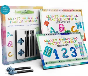 Grooved Handwriting Practice Books for Kids 3-5 | Reusable Letter Tracing with Mess-Free Disappearing Ink | Teacher-Designed | Magic Grooved Writing Practice Books | Letters and Numbers