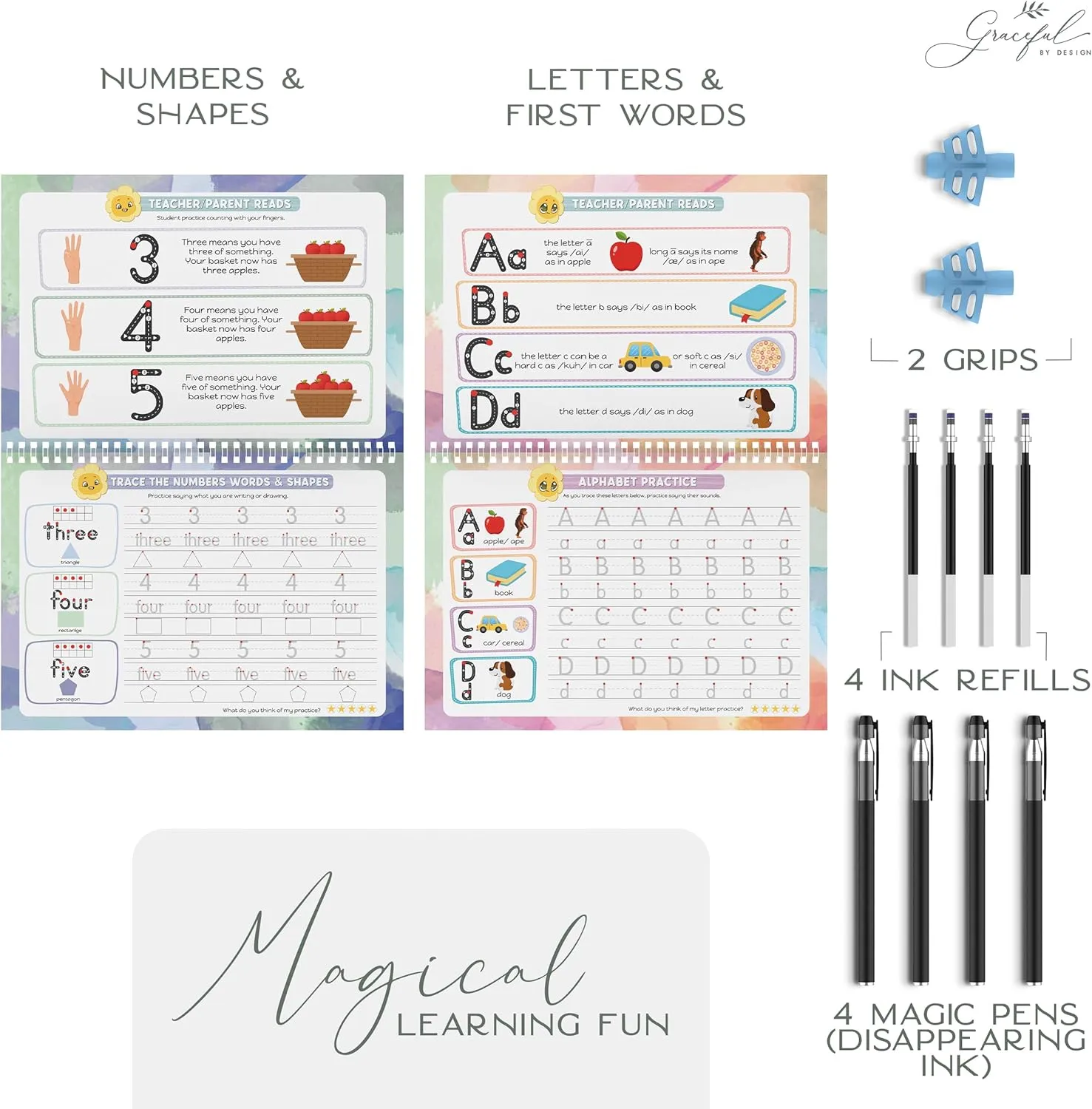 Grooved Handwriting Practice Books for Kids 3-5 | Reusable Letter Tracing with Mess-Free Disappearing Ink | Teacher-Designed | Magic Grooved Writing Practice Books | Letters and Numbers