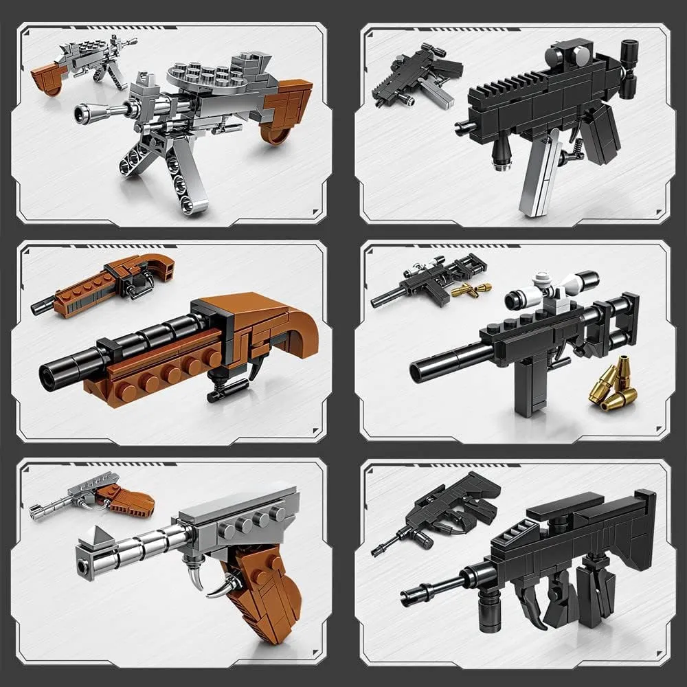 Gun Model Building Kit, Blocks Toy Sets, Assembling Blocks, 16 in 1 AK Automatic Rifle, Boy's 732PCS, Black