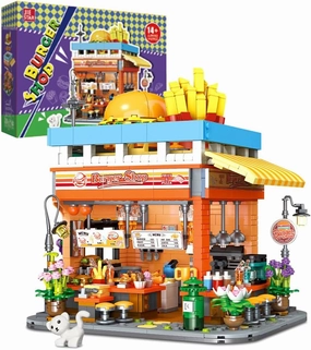 Hamburger Shop Building Block Set,MOC City Street View Burger Shop Building Toy,Architecture Construction Sets Ideas Gifts for Adults(1727 Pcs)