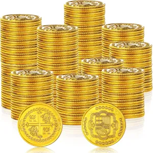 Hanaive 500 Pcs Gold Coins Plastic Pirate Coins Replica Spanish Doubloons Kids Fake Play Coins for Party Decorations Pirate Treasure Chest Board Games Tokens Toys Cosplay(Gold, Round)