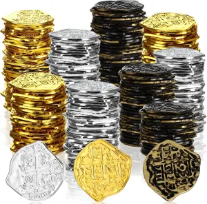 Hanaive 500 Pcs Pirate Coins Plastic Coins Replica Spanish Doubloons Kids Fake Play Coins for St. Patrick's Pirate Party Treasure Chest Board Games Tokens Toys Cosplay (Roman)