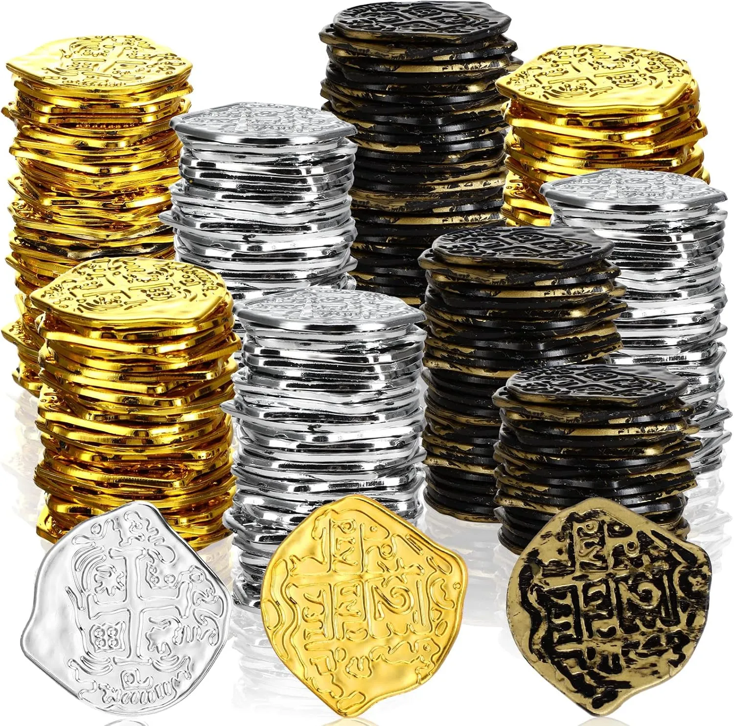 Hanaive 500 Pcs Pirate Coins Plastic Coins Replica Spanish Doubloons Kids Fake Play Coins for St. Patrick's Pirate Party Treasure Chest Board Games Tokens Toys Cosplay (Roman)