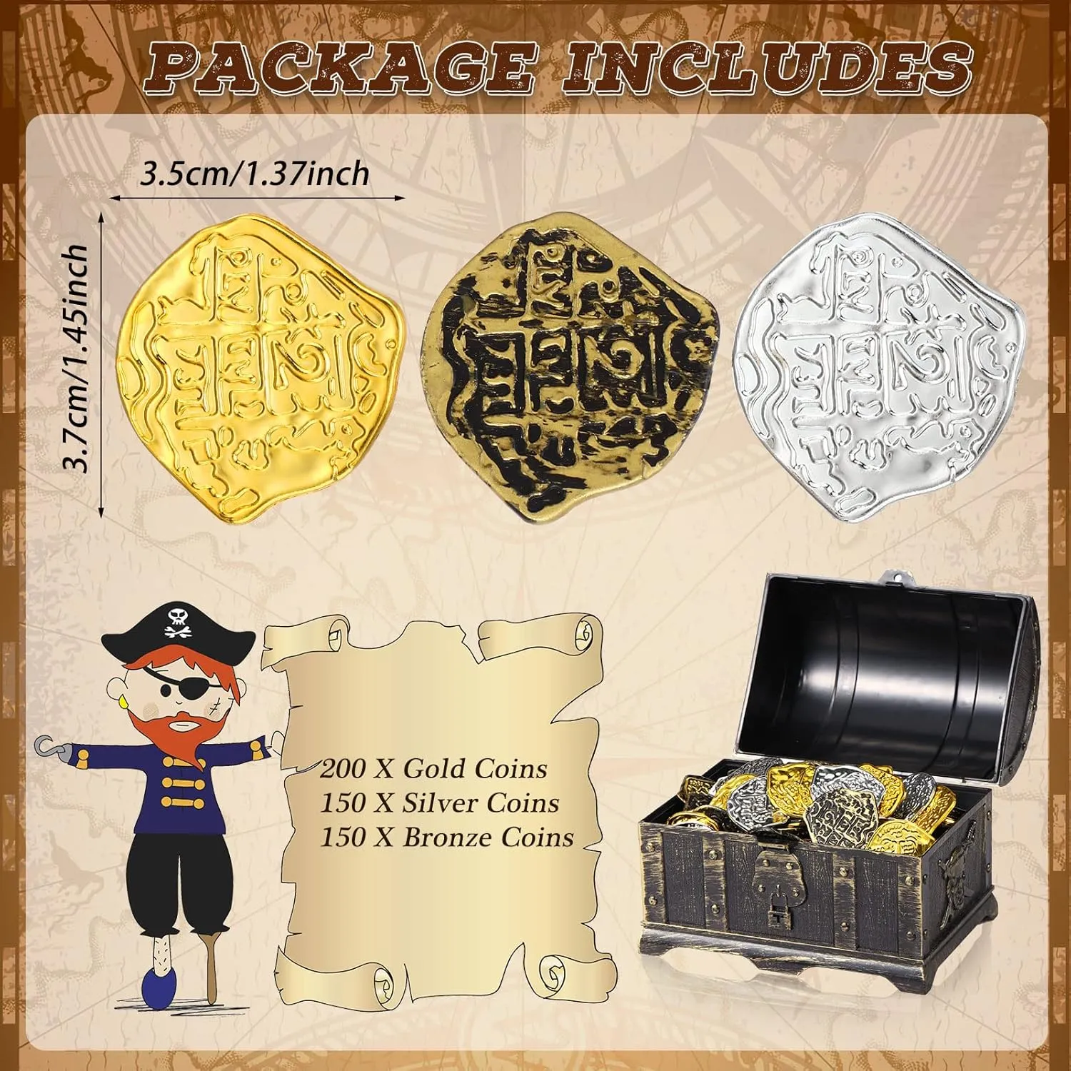 Hanaive 500 Pcs Pirate Coins Plastic Coins Replica Spanish Doubloons Kids Fake Play Coins for St. Patrick's Pirate Party Treasure Chest Board Games Tokens Toys Cosplay (Roman)