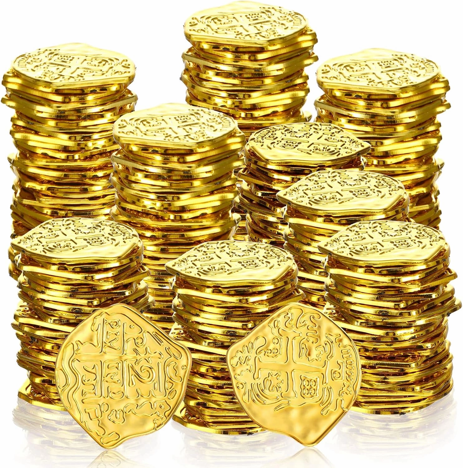 Hanaive 300 Pcs Pirate Coins Plastic Gold Coins Kids Fake Play Coins Replica Spanish Doubloons for Pirate Party Treasure Chest Board Games Tokens Toys Cosplay, Gold