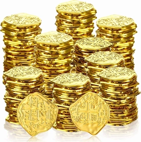 Hanaive 300 Pcs Pirate Coins Plastic Gold Coins Kids Fake Play Coins Replica Spanish Doubloons for Pirate Party Treasure Chest Board Games Tokens Toys Cosplay, Gold