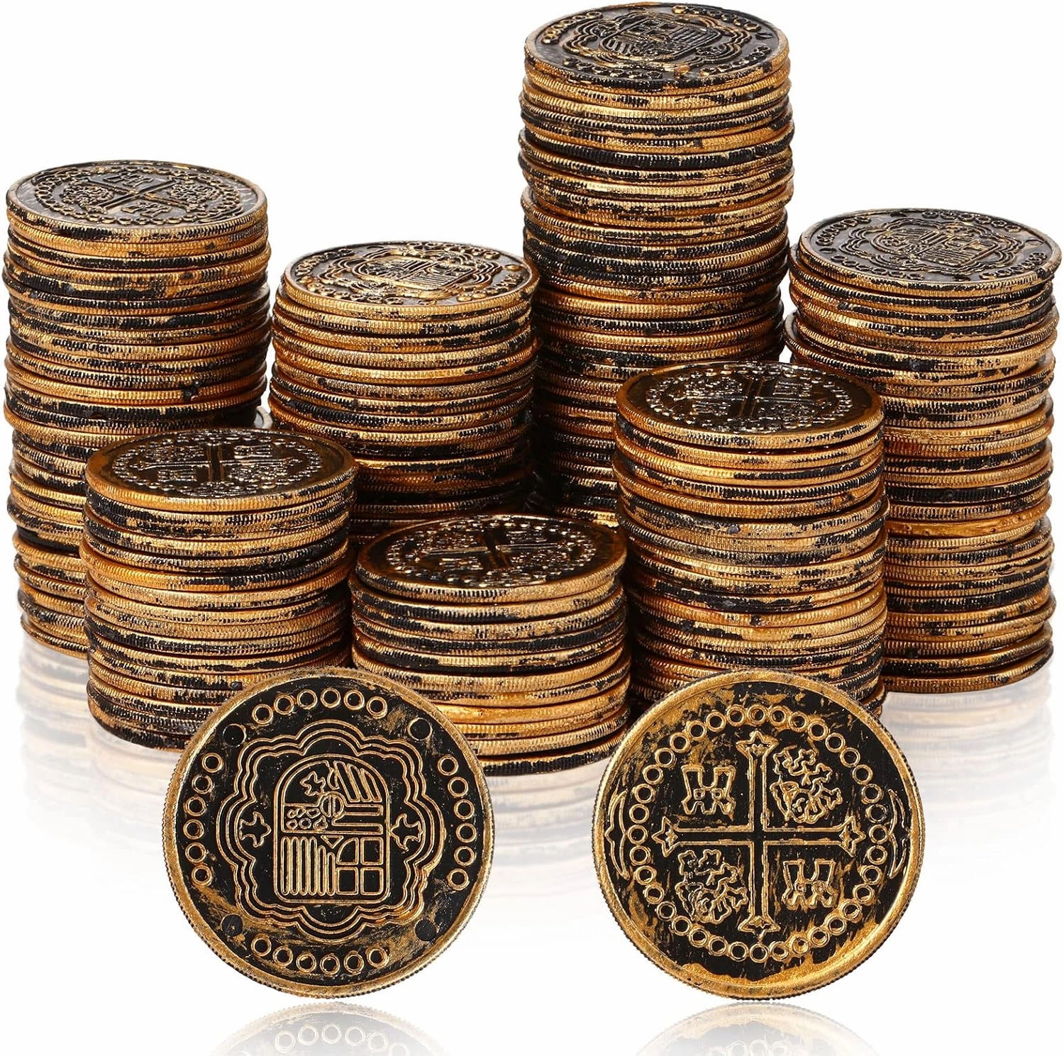 Hanaive 500 Pcs Gold Coins Plastic Pirate Coins Replica Spanish Doubloons Kids Fake Play Coins for Party Decorations Pirate Treasure Chest Board Games Tokens Toys Cosplay(Bronze)