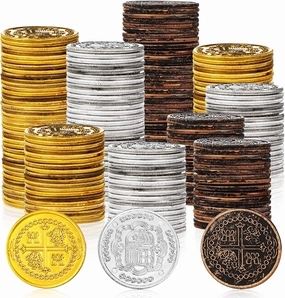 Hanaive 500 Pcs Pirate Coins Plastic Coins Replica Spanish Doubloons Kids Fake Play Coins for St. Patrick's Pirate Party Treasure Chest Board Games Tokens Toys Cosplay (Cross)
