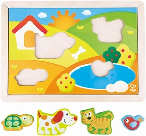 Hape Sunny Valley Puzzle 3 in 1| Animal Wooden Maze Toy, Multicolored Jigsaw Puzzle for Toddlers