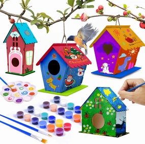hapray 4 Pack Bird House Crafts for Kids Ages 5-8 8-12, Buildable DIY Birdhouse Kit for Children to Build, 3  Summer Arts and Craft Projects with Paint, Boy Girl Gift Christmas