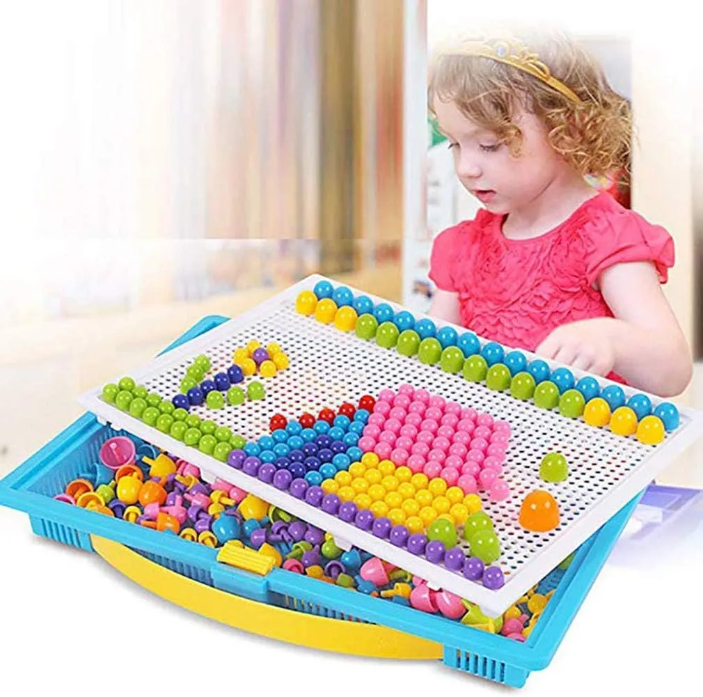 HenMerry Creative Mushroom Nails Mosaic Pegboard 3D Jigsaw Puzzle Game Building Block Toys (600pcs)