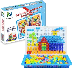 HenMerry Creative Mushroom Nails Mosaic Pegboard 3D Jigsaw Puzzle Game Building Block Toys (600pcs)