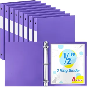Henoyso 8 Pcs 3 Ring Binder 1/2'' Round Fits Letter Size 8. 5'' x 11'' Paper Plastic Flexible Binder Holds 100 Sheets with 1 Pockets Versatile Organizer for Office Home School (Purple)