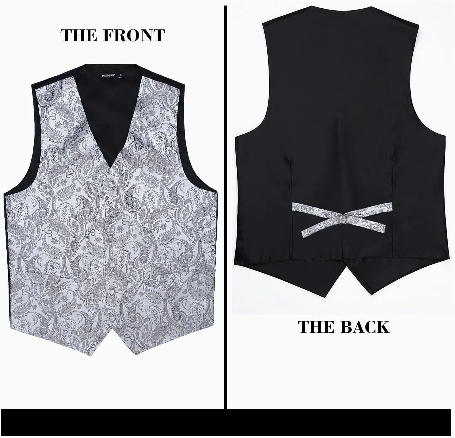 HISDERN Mens Vest Tie Set 3PC Formal Waistcoat Paisley Floral Jacquard Necktie Pocket Square Suit Vests Wedding Party